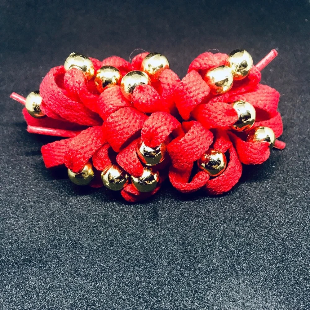 Red Vintage Handmade ShoeString ShoeLace Bow Clips kidcore rare handmade
